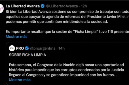 Quiebre entre Javier Milei y Mauricio Macri en redes sociales por el no tratamiento de la «Ficha Limpia»