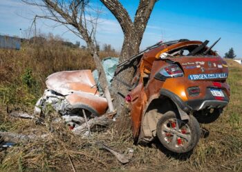 Tragedia vial: un auto fuera de control se salió de la autopista y se incrustó contra un árbol en Santa Bárbara