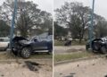 Una camioneta chocó contra un árbol y un poste en avenida Belgrano al 4.000