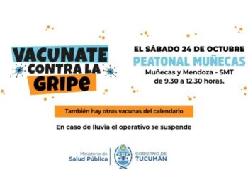 Salud Pública realiza una jornada de vacunación contra la gripe este sábado en Peatonal Muñecas